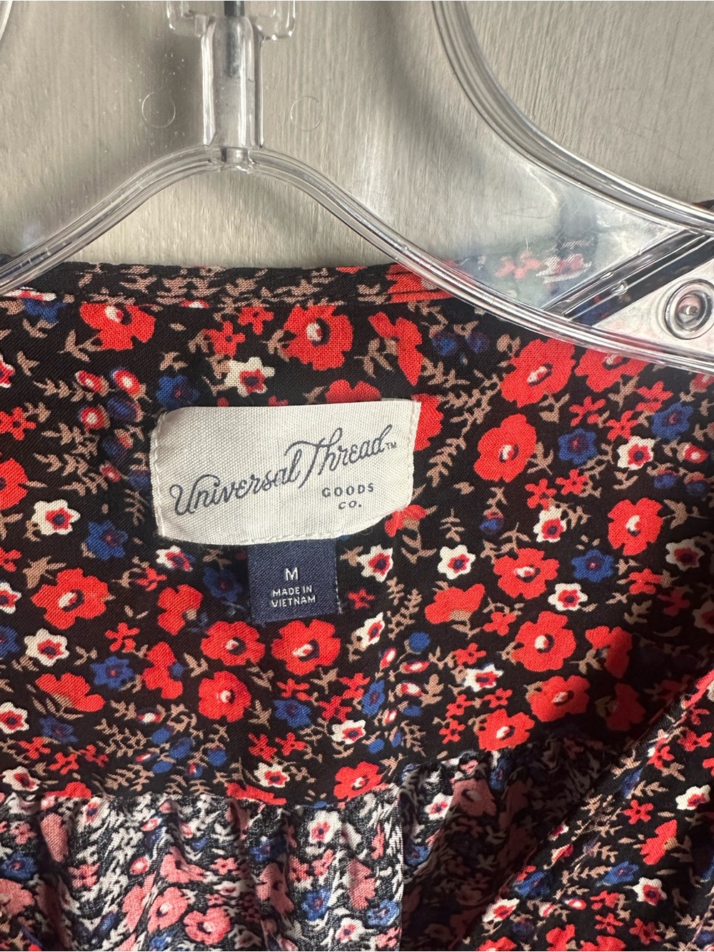 Universal Thread Black Floral V-Neck Blouse with Red and Blue Accents - Picture 3 of 3